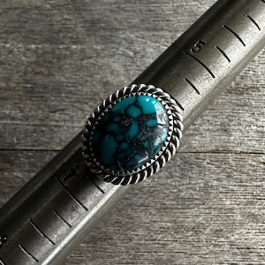 SIZE 6.25: Old Stock Hubei Turquoise Double Facet Band - Sterling Silver