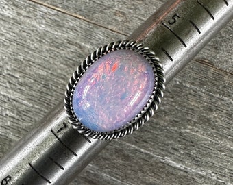 SIZE 6: Imitation Glass Opal from the 1950s Bark Ring - Sterling Silver