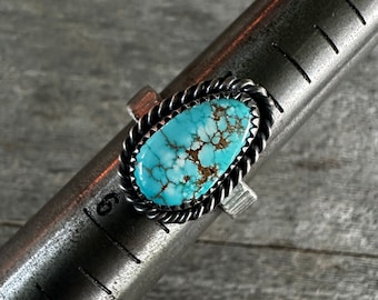 SIZE 5.5: Number 8 Turquoise Bark Ring - Sterling Silver