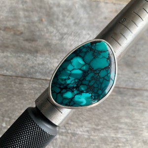 SIZE 9: Old Stock Hubei Turquoise Facet Ring - Sterling Silver
