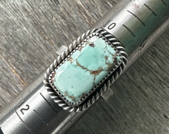SIZE 10.75: Red River Turquoise Bark Ring - Sterling Silver
