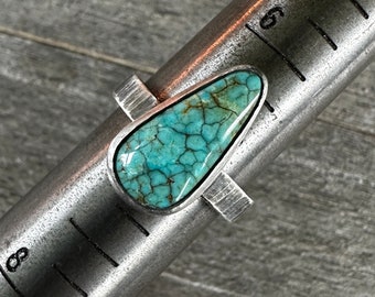 SIZE 6.75: Turquoise Mountain Turquoise Bark Ring - Sterling Silver