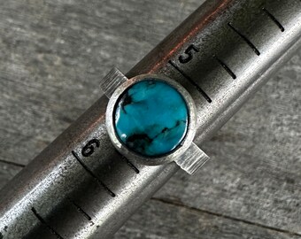 SIZE 5.5: Kingman Turquoise Bark Ring - Sterling Silver