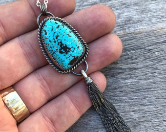 Birdseye Kingman Turquoise Tassel Pendant