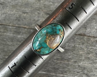 SIZE 5.75: Turquoise Mountain Turquoise Hammered Ring - Sterling Silver