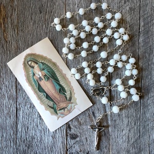 Sterling Silver - Handmade Carved White Quartz Rosary