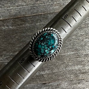 SIZE 7 - 7.25: Old Stock Hubei Turquoise Rustic Stacking Ring - Sterling Silver