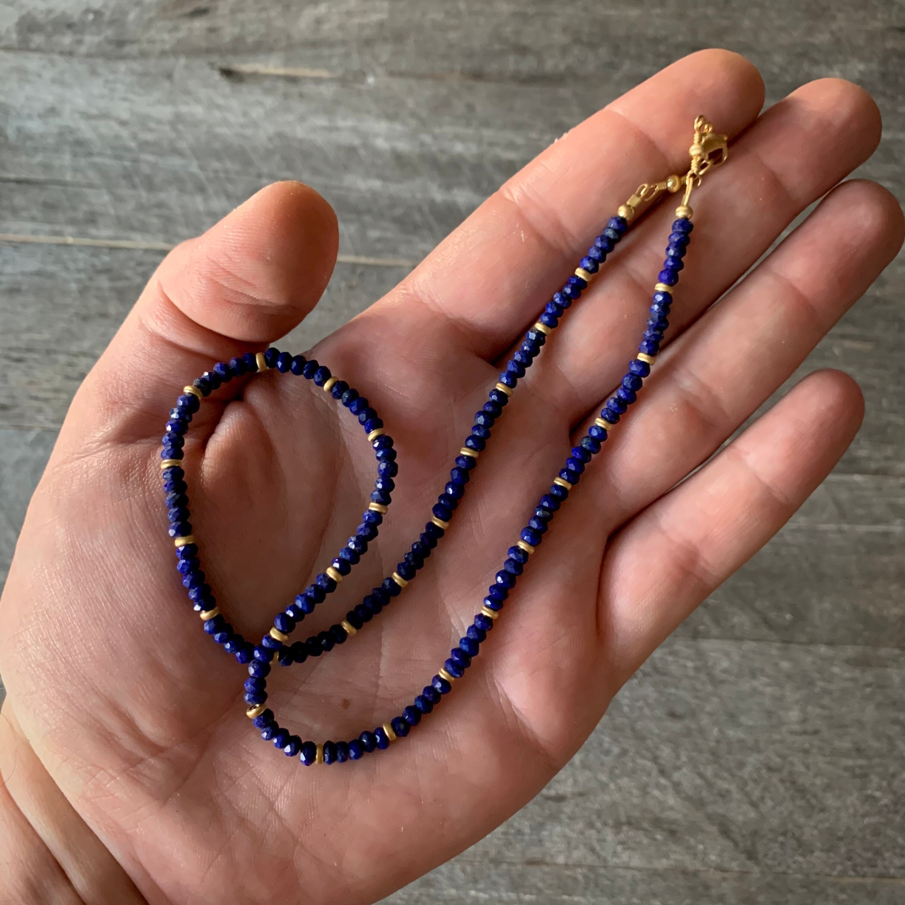 Lapis and 18K Yellow Gold Beaded Necklace 16.75 inches | Etsy