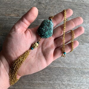 Hubei Turquoise and Brass Skull Tassel Necklace image 5