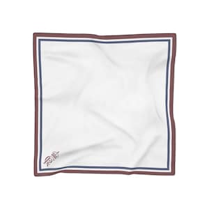 King Charles III Royal Cypher Poly Scarf, Red, White, & Blue Border, British Coronation Gift