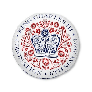 King Charles Coronation Tufted Floor Pillow, Round, King Charles III Cypher, Coronation Royal Commemorative