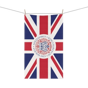 Coronation of King Charles III Royal Tea Towel, British Royal Coronation Emblem Kitchen Towel Gift