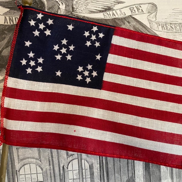 Civil War 34-Star Flag - St. Andrew’s Cross Pattern, Snowflake Pattern, Vintage Historical Stick Flag