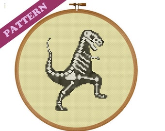 Skeleton Trex Dinosaur Modern Cross Stitch Pattern, Fosil, Prehistoric,Silhouette, Instant Download Printable Pattern Holiday Fall