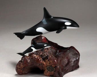 Unique Hand Carved Marble Stone Orca Whale Figurine Carving 2.5/" High New!