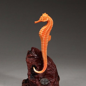 Seahorse Sculpture Decor Statue by John Perry 7in tall on Burlwood Orange