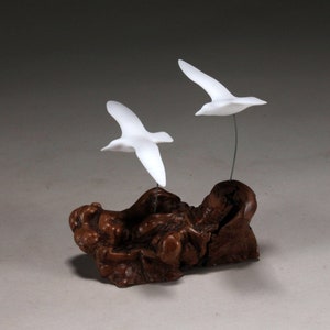 Möwe Duo Skulptur von John Perry Miniatur 3 Zoll Spannweite Statue Figur Decor