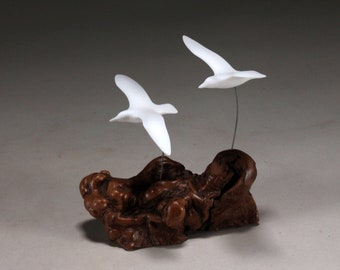 Seagull Duo Sculpture by John Perry miniature 3 inch wingspan Statue Figurine Decor