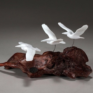 Pelican Trio Sculpture by John Perry in flight 8in long Decor Figurine Statue