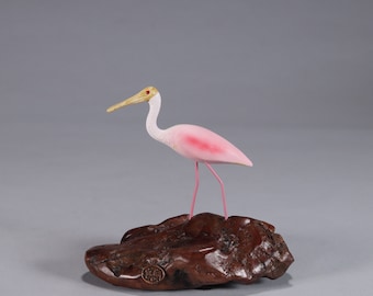 Spoonbill Sculpture by John Perry 5 inches tall on polished burl base. Signed.