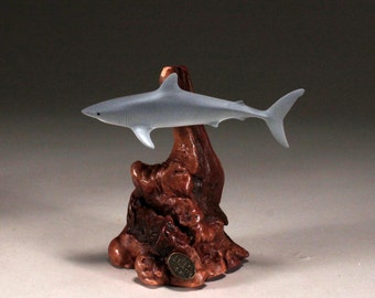 Shark Sculpture Sculpture Statue by John Perry MAKO Airbrushed 7in Tall Decor