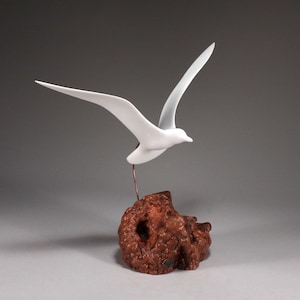 Seagull Sculpture by John Perry 14in Wing Span on Burlwood Upwing version. Signed.
