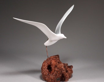 Seagull Sculpture by John Perry 14in Wing Span on Burlwood Upwing version.