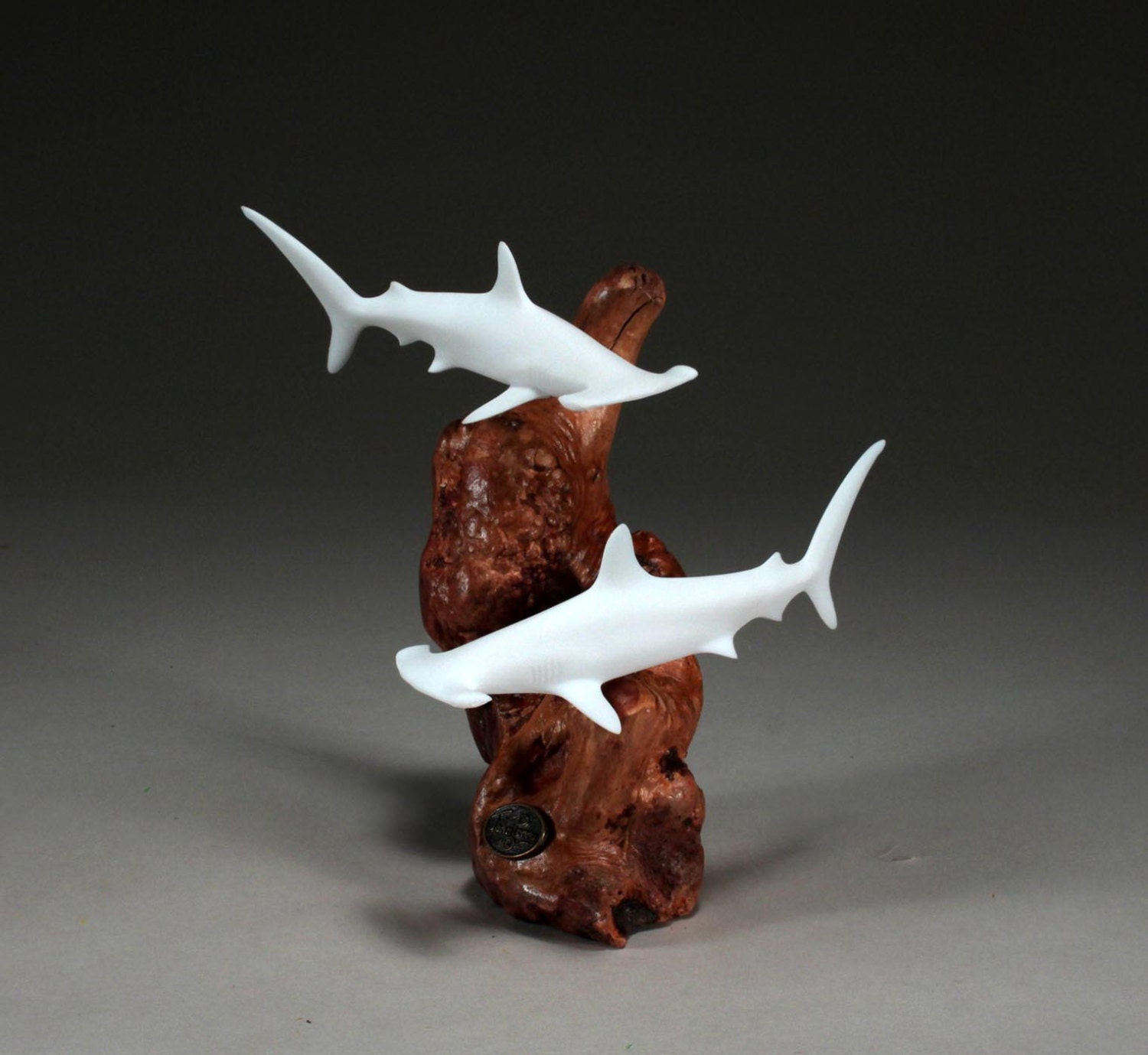2 Hammerhead Shark Sculpture by John Perry 7in Tall