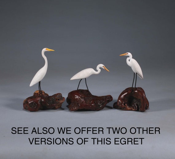 Egret by John Perry 5 Inches Tall on Burlwood Base Sculpture Statue  Figurine -  Canada