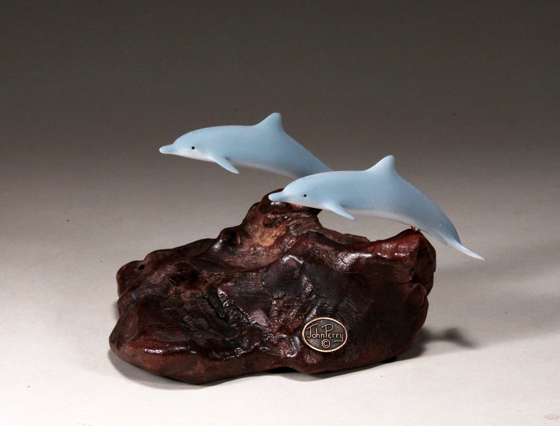 DOLPHIN Family by JOHN PERRY 14in long Airbrushed sculpture New direct from