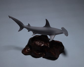 Hammerhead Shark by John Perry 9 inches long, airbrushed on polished burl base. Signed.
