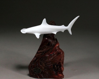 Hammerhead Shark Sculpture Figurine Decor by John Perry 6in Tall on Burlwood Statue