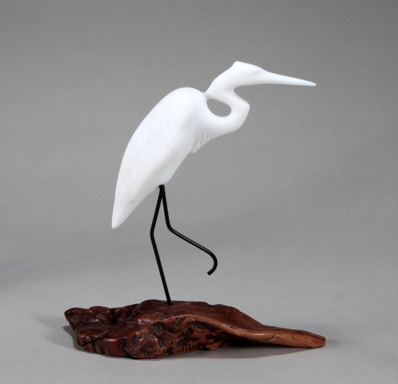 Egret Sculpture by John Perry 6 Inches Tall on Burlwood Base Etsy
