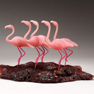 Flamingo Sculpture Statue Decor by John Perry (5 BIRDS) 9in long on burlwood