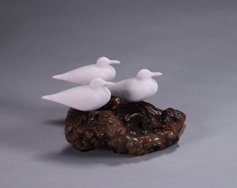 Seagull Trio by John Perry 5in long on burlwood base Sculpture Statue Figurine