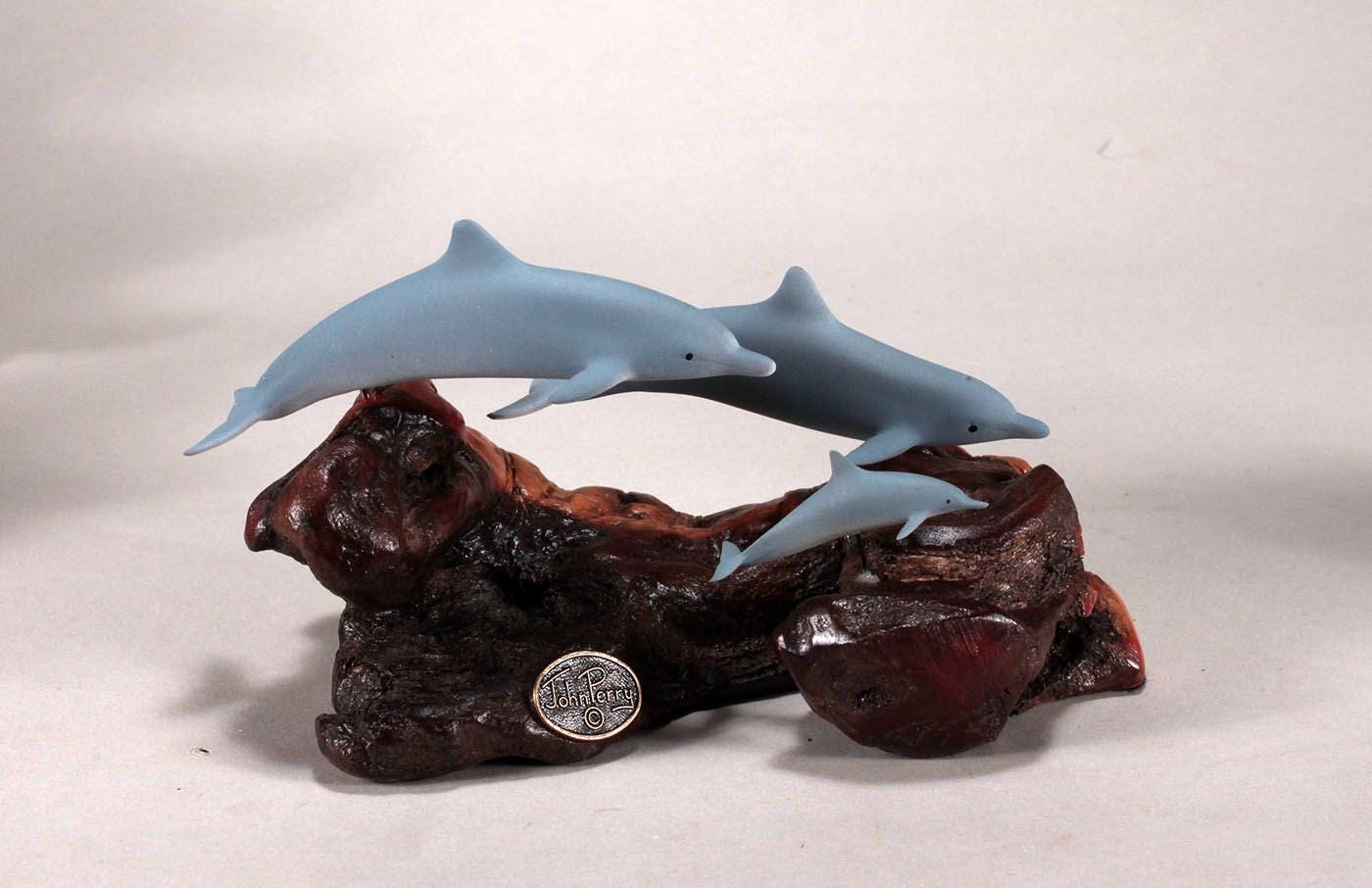 DOLPHIN Family by JOHN PERRY 14in long Airbrushed sculpture New direct from