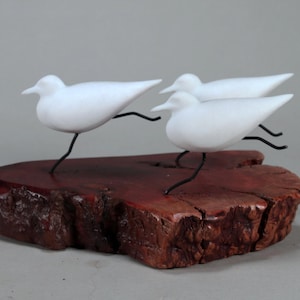 Sandpiper Sculpture Figurine Decor by John Perry TRIO 7in long on burlwood