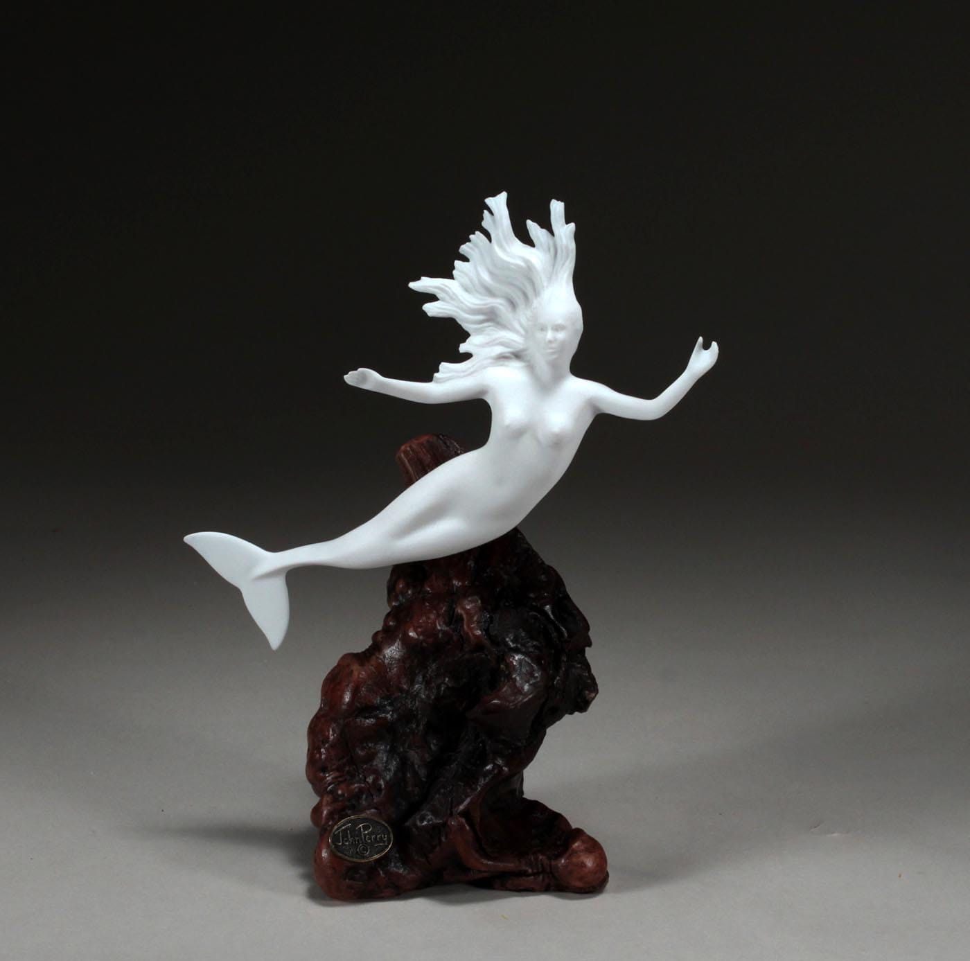 Mermaid Sculpture by John Perry 9 Inch Tall Pellucida on Polished
