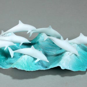 Dolphin School by John Perry on blue ocean 7 inches long Pellucida sculpture statue figurine image 3