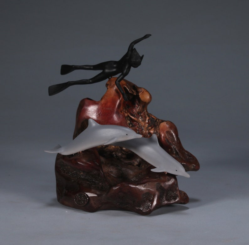 Diver With Dolphins Sculpture by John Perry Statue Art Etsy