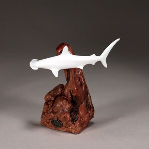 Hammerhead Shark Sculpture Figurine Decor by John Perry 6in Tall on Burlwood Statue image 4