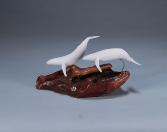 Humpback Whale Duo by John Perry Pellucida 6 inches long Sculpture Decor Art