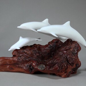 Dolphin Sculpture by John Perry FAMILY 10 inches long Statue Decor image 2