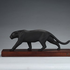 Black Panther sculpture by John Perry Mahogany base 14 inches long