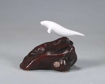 Manatee Sculpture by John Perry Pellucida on burl base 5 inches long Figurine