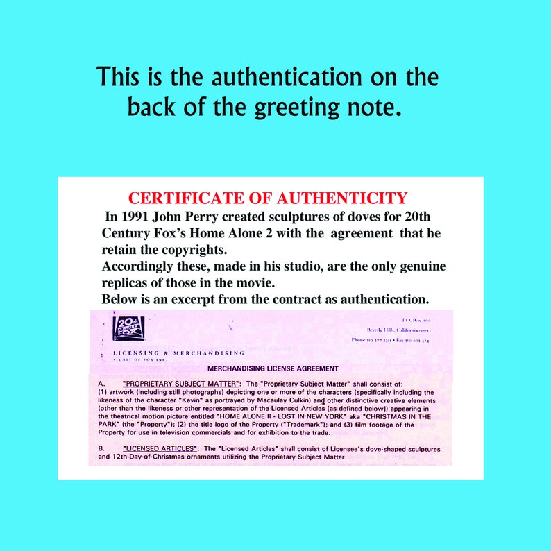 HOME ALONE DOVES Paire de répliques authentiques de John Perry qui les a réalisées pour le film. Coffret cadeau. image 4