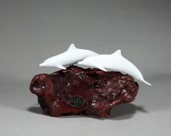 Dolphin Duo Sculpture by John Perry Pellucida Mini 4 inches long.