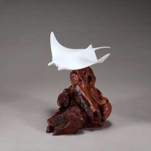 Manta Ray Sculpture by John Perry Pellucida 6in long on Burlwood