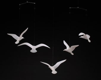 5 Seagull Mobile by John Perry 5 birds 9in wingspan Pellucida. Signed