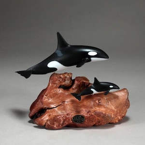 Orca and Calf Killer Whale  by John Perry 7 in long Sculpture  Figurine Statue Décor